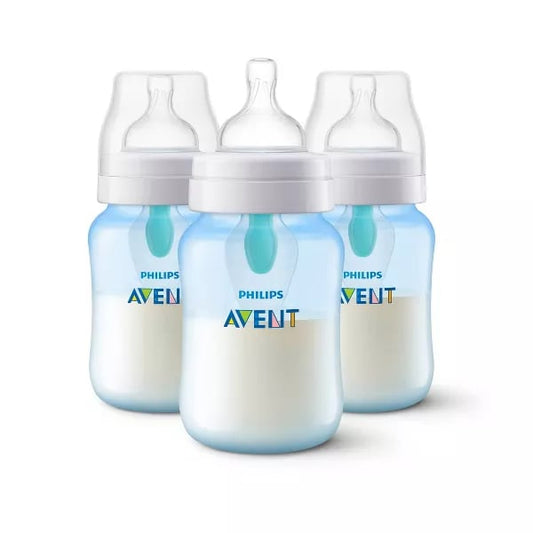 Biberones Philips Avent Anticólicos 9 oz con AirFree Set De 3 Piezas Color Azul  Descripción del Producto: