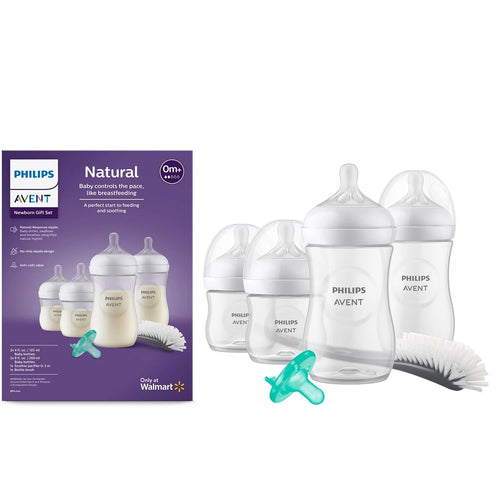 Set de Regalo para Recién Nacido Avent Natural - 2 Biberones de 9 oz, 2 Biberones de 4 oz, 1 Chupón y 1 Cepillo de Limpieza