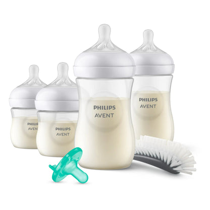 Set de Regalo para Recién Nacido Avent Natural - 2 Biberones de 9 oz, 2 Biberones de 4 oz, 1 Chupón y 1 Cepillo de Limpieza