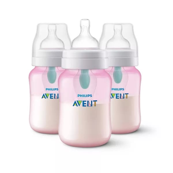 Biberones Philips Avent Anticólicos 9 oz con AirFree Set De 3 Piezas Rosa