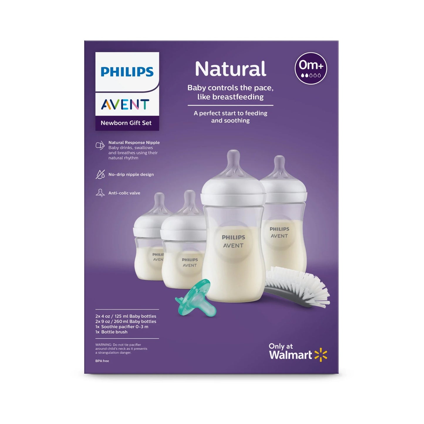 Set de Regalo para Recién Nacido Avent Natural - 2 Biberones de 9 oz, 2 Biberones de 4 oz, 1 Chupón y 1 Cepillo de Limpieza